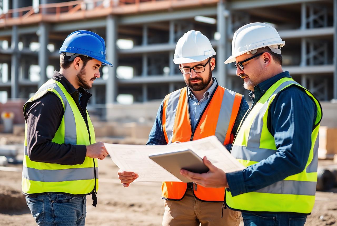 Equipo de obra coordinando trabajos en planta industrial